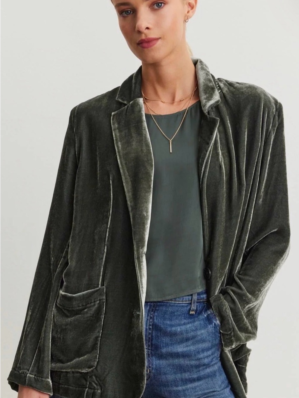 Velvet Open Blazer Jacket in Marsh
